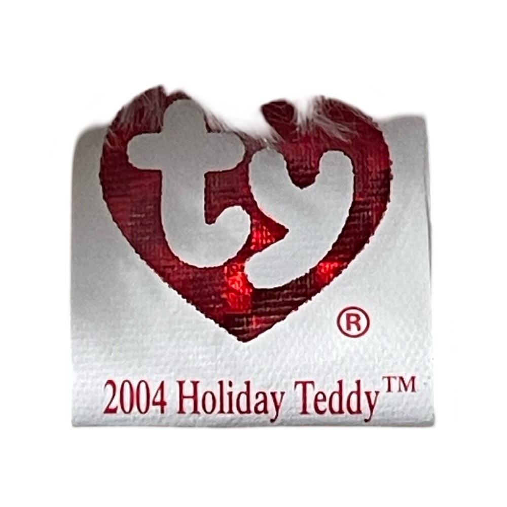 2004 HOLIDAY TEDDY TY Beanie Baby White Teddy Bear with Red Ribbon! - Picture 4 of 5